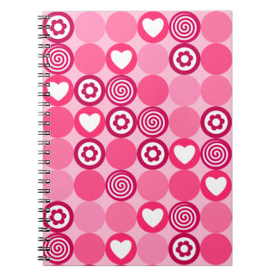 Valentines Cute Pink Heart and Flower Dots Pattern Notebook
