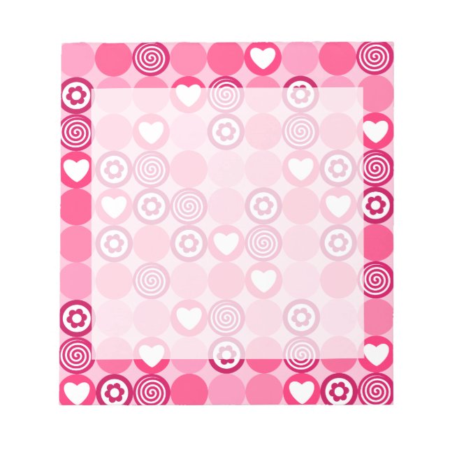 Valentines Cute Pink Heart and Flower Dots Pattern Notepad (Front)