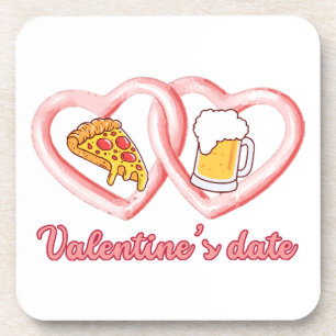 Valentine's Date Pizza Beer Coaster
