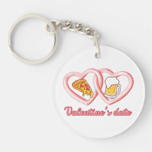 Valentine's Date Pizza Beer Keychain