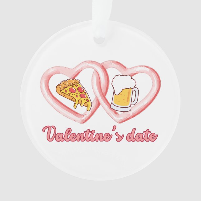 Valentine's Date Pizza Beer Ornament (Front)