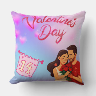 Valentine's Day 14 February Romantic Couple Throw Pillow