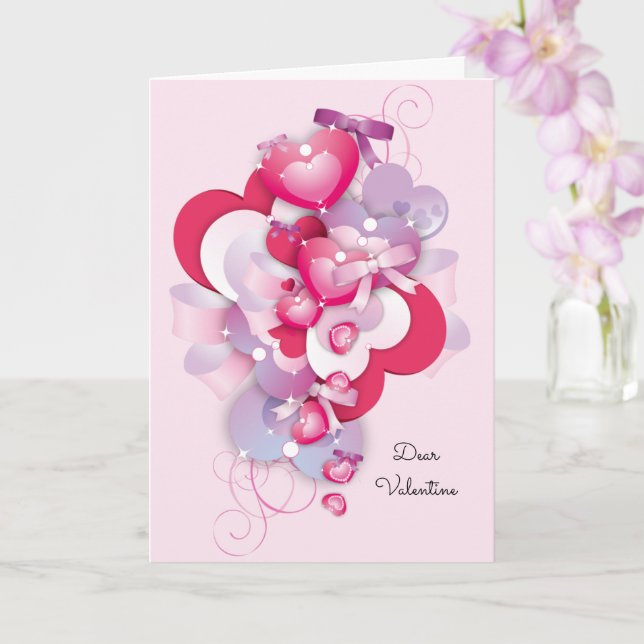 Valentine's Day 2 Hearts 1 Love Couple's Pretty Card (Orchid)