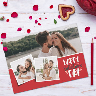 Valentine's day 3 pictures collage red holiday card