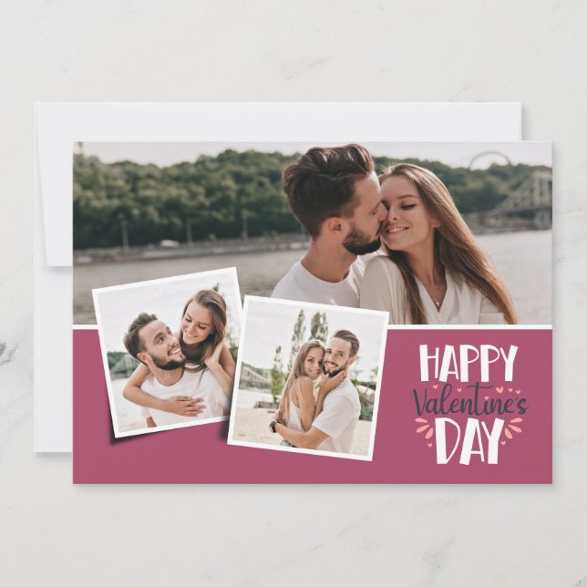 Valentine's day 3 pictures collage rose holiday card (Front)