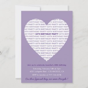 Valentines day 40th birthday typography Sweet Invitation