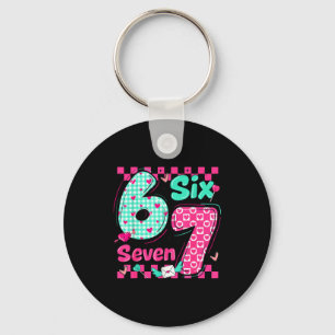 Valentines Day 6 7 Six Seven Preppy Hearts Couple  Keychain