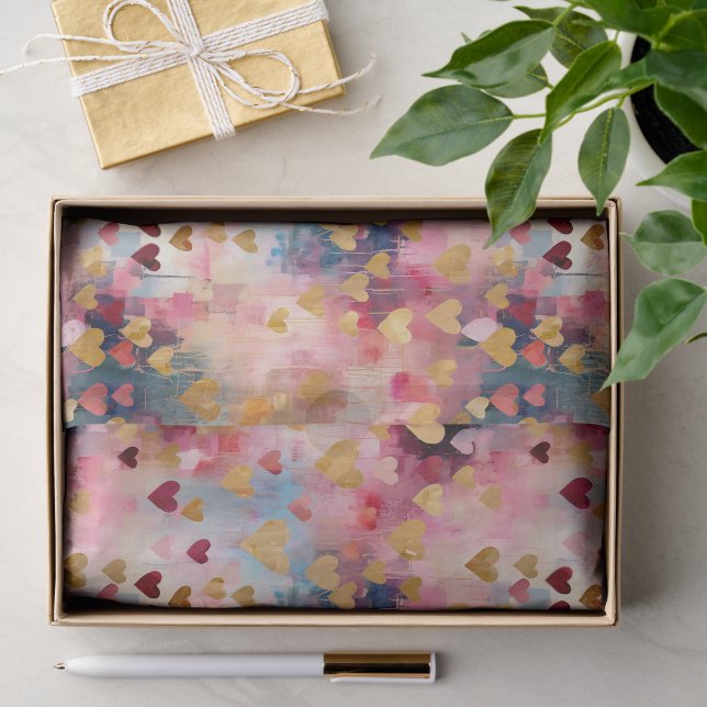 Valentine's Day Abstract Gold Colour Hearts Tissue Paper (Gift)