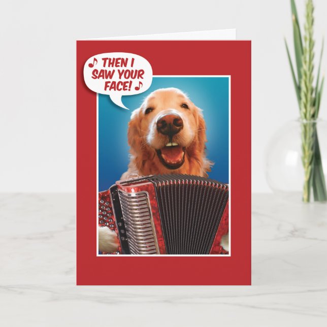 Valentines Day Accordion-Playing Golden Retriever Holiday Card (Front)