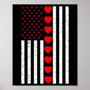Valentines Day American Flag Hearts Boys Girls Kid Poster