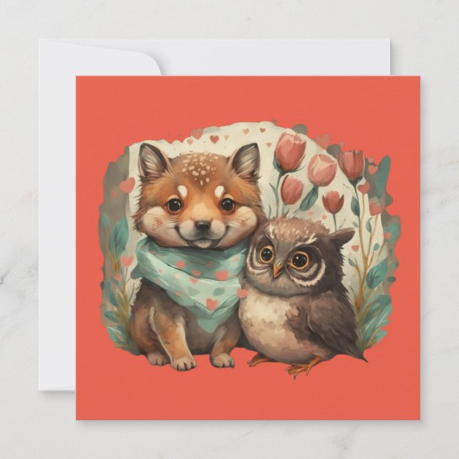 Valentines day animals in love invitation (Front)