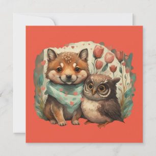 Valentines day animals in love invitation