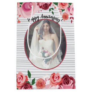Valentine's Day Anniversary Painterly Roses Photo Medium Gift Bag
