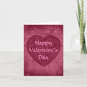 Valentines Day antique heart pink Holiday Card