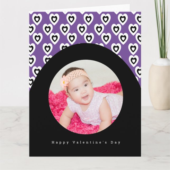 Valentines Day Arch Mini Hearts Purple Photo Card (Front)