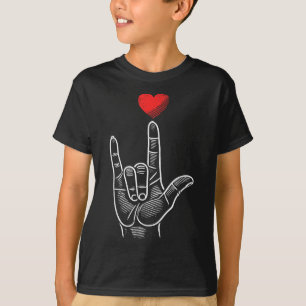 Valentines Day Asl I Love You Hand Sign Language H T-Shirt