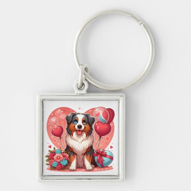 Valentine's Day - Australian Shepherd 2 -  Keychain (Front)