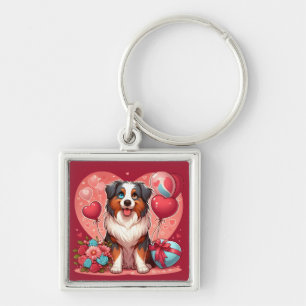 Valentine's Day - Australian Shepherd 2 - Keychain