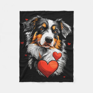 Valentine's Day Australian Shepherd Dog Fleece Blanket
