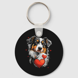 Valentine's Day Australian Shepherd Dog Keychain
