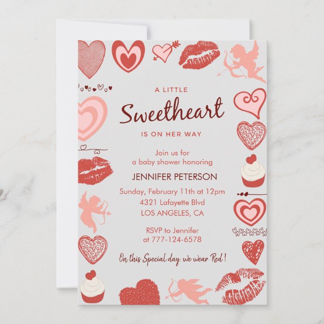 Valentines day baby shower a little sweetheart invitation (Front)