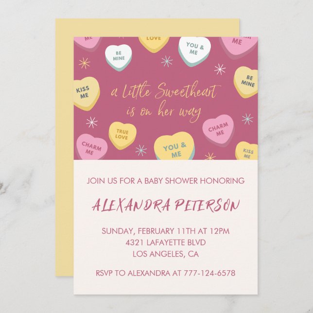 Valentines day baby shower colourful candy heart invitation (Front/Back)
