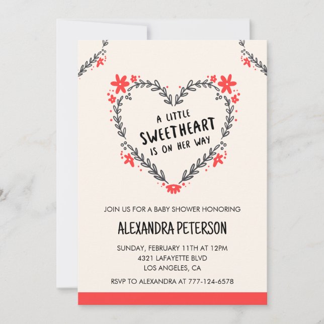 Valentines day baby shower floral heart invitation (Front)