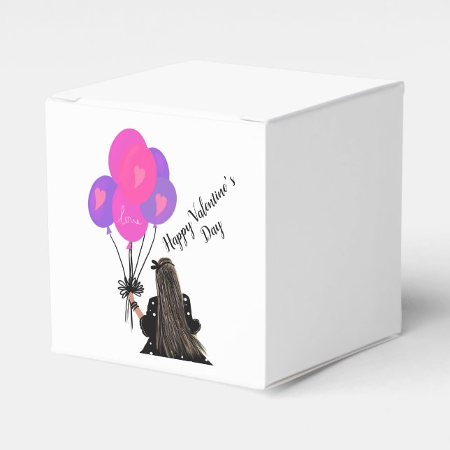 Valentines Day Balloon Chic Girl Illustration   Favor Box (Front Side)