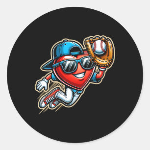 Valentines Day Baseball Boys Kids Funny 2  Classic Round Sticker