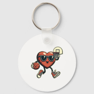 Valentines Day Basketball Dunking Sports Men Boys Keychain
