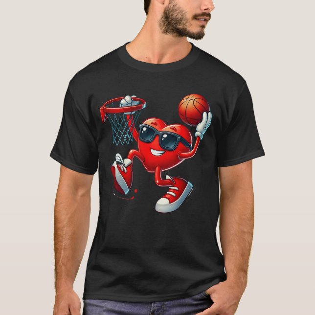 Valentines Day Basketball Funny Red Heart Love T-Shirt (Front)