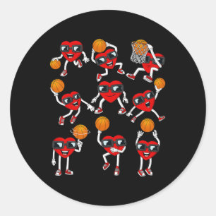 Valentines Day Basketball Heart Dunking Dribbling Classic Round Sticker
