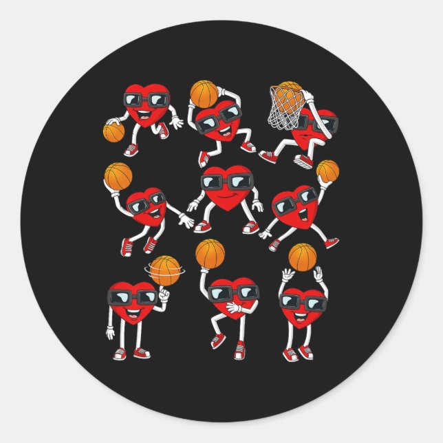 Valentines Day Basketball Heart Player Boys Kids  Classic Round Sticker (Front)