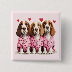 Valentines Day Basset Hound Dogs 2 Inch Square Button