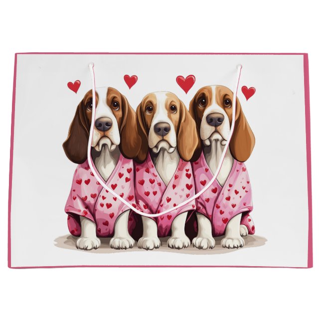 Valentines Day Basset Hound Dogs Large Gift Bag (Front)