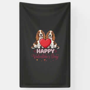 Valentine's Day Basset Hound Floral Dog Banner