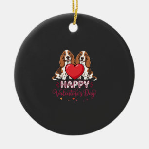 Valentine's Day Basset Hound Floral Dog Ceramic Ornament