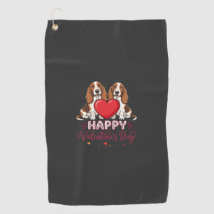 Valentine's Day Basset Hound Floral Dog Golf Towel