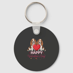 Valentine's Day Basset Hound Floral Dog Keychain