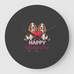Valentine's Day Basset Hound Floral Dog Large Clock