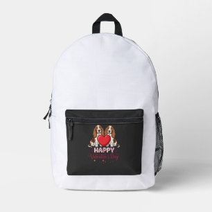 Valentine's Day Basset Hound Floral Dog Printed Backpack