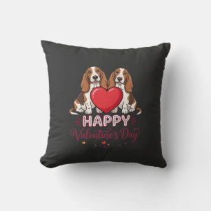 Valentine's Day Basset Hound Floral Dog Throw Pillow