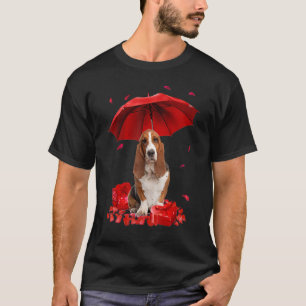 Valentines Day Basset Hound Umbrella Heart Puppy D T-Shirt