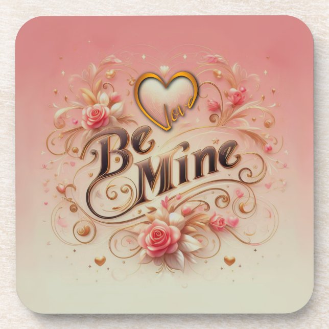 Valentine's Day Be Mine Design with Heart, Quote Coaster (Front)