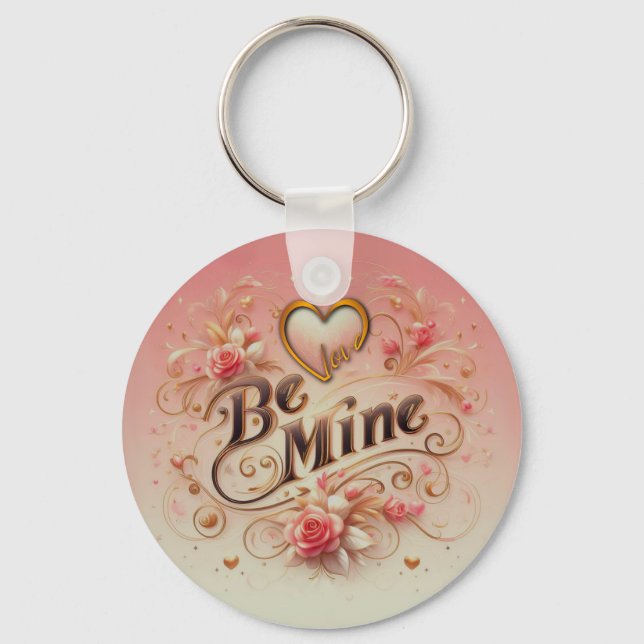 Valentine's Day Be Mine Design with Heart, Quote Keychain (Front)