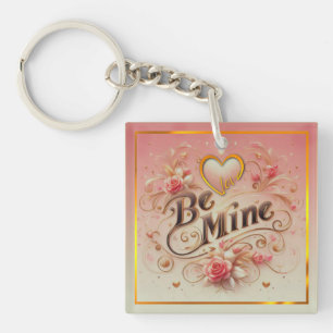 Valentine's Day Be Mine Design with Heart, Quote Keychain