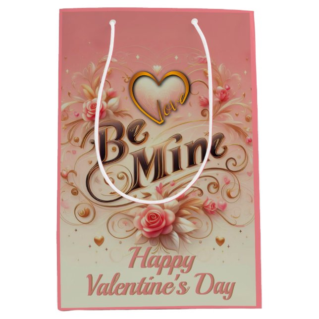 Valentine's Day Be Mine Design with Heart, Quote Medium Gift Bag (Front)