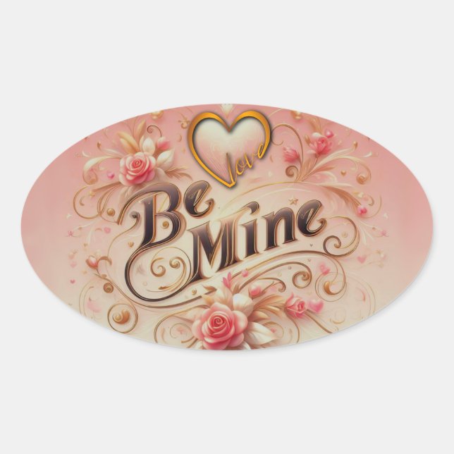 Valentine's Day Be Mine Design with Heart, Quote Oval Sticker (Front)