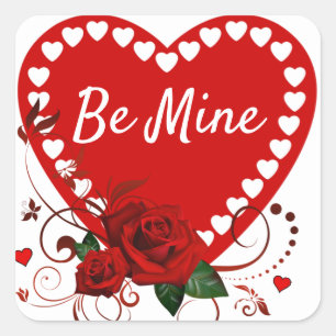 Valentine's Day Be Mine Heart Favour Square Sticker