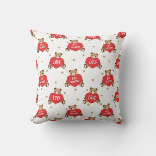 Valentines Day Be My Valentine Hearts & Teddy Bear Throw Pillow